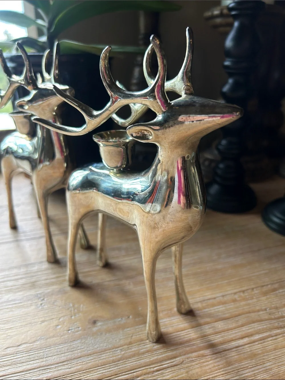 Silver plate Pottery Barn Christmas Reindeer Taper Candle Holder Set Of 2 Heavy